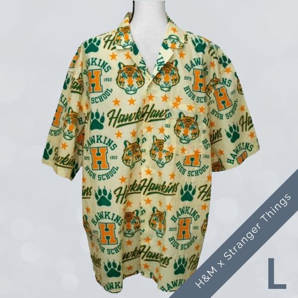 H&M Stranger Things Men's Large Hawkins High relaxed-fit tiger Hawaiian shirt - Picture 2 of 2